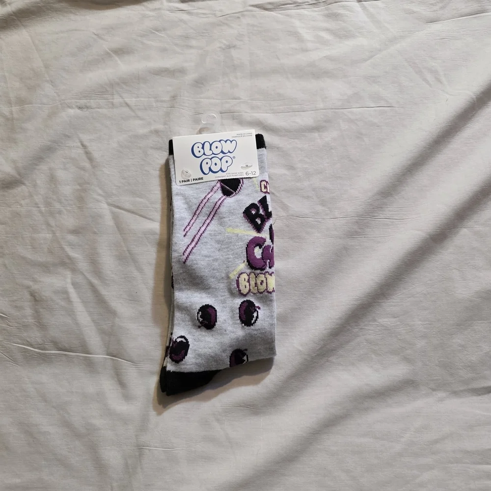 Novelty Charm Blow pop Colors Gray and Purple. Socks Size 6-12